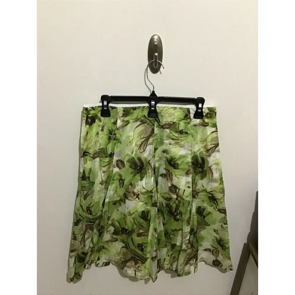 Banana Republic Cotton/Silk Circle Midi Skirt 6 Spring Green Floral Lightweight - Picture 1 of 4